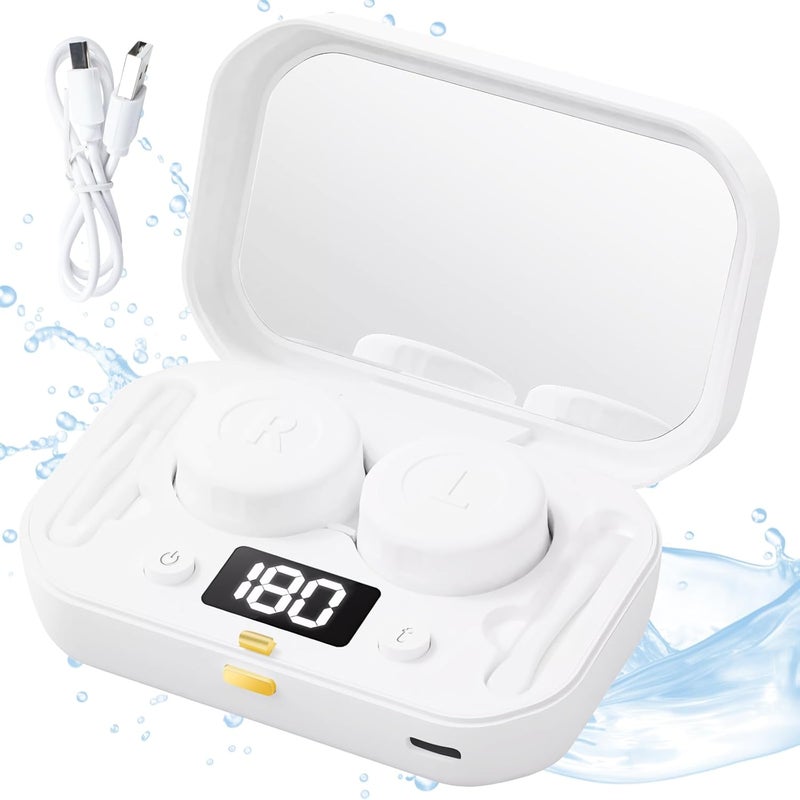 Casbomy Contact Lens Clean Machine, Portable Ultrasonic Contact Lens Cleaner with 4 Timing Modes, 360° High-Frequency Vibration for Cleaning Soft Lenses, Colored Contact Lenses (White) - Image 1